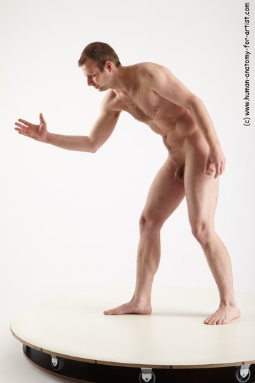 Nude Man White Standing poses - ALL Slim Short Brown Standing poses - bend over Realistic