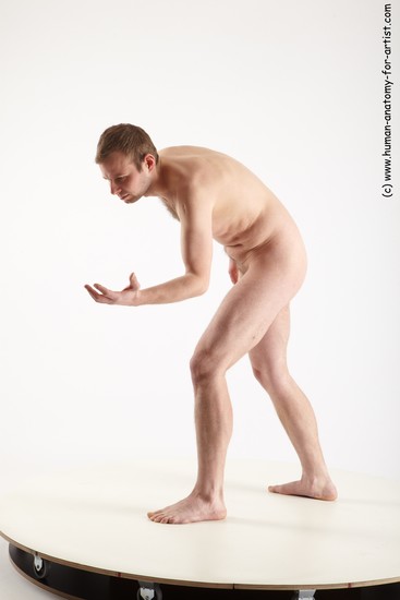 Nude Man White Standing poses - ALL Slim Short Brown Standing poses - bend over Realistic