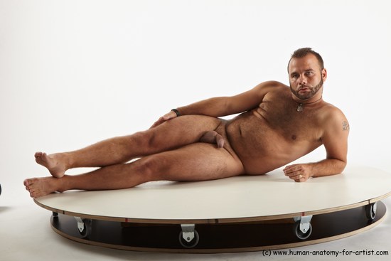 Nude Man White Laying poses - ALL Average Short Brown Laying poses - on side Realistic