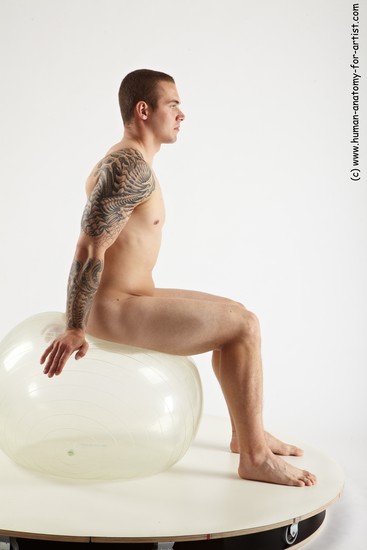 Nude Man White Sitting poses - simple Slim Short Brown Sitting poses - ALL Realistic