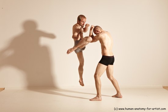 Underwear Martial art Man - Man White Moving poses Athletic Short Brown Dynamic poses Academic