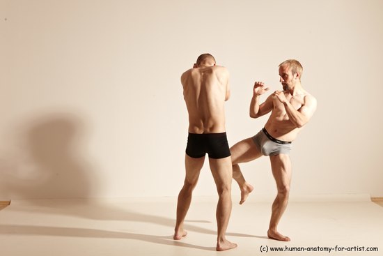 Underwear Martial art Man - Man White Moving poses Athletic Short Brown Dynamic poses Academic