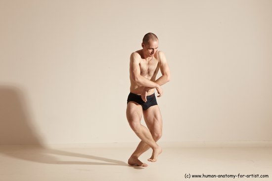 Underwear Gymnastic poses Man White Slim Bald Dancing Dynamic poses Academic