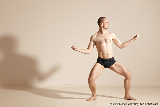 Underwear Gymnastic poses Man White Slim Bald Dancing Dynamic poses Academic