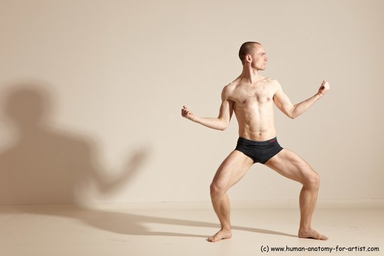 Underwear Gymnastic poses Man White Slim Bald Dancing Dynamic poses Academic