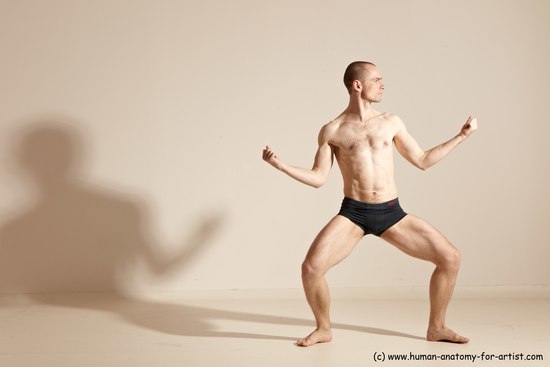 Underwear Gymnastic poses Man White Slim Bald Dancing Dynamic poses Academic