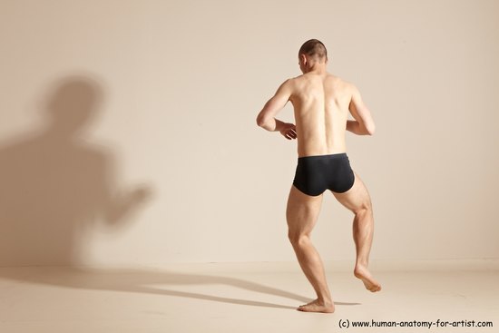 Underwear Gymnastic poses Man White Slim Bald Dancing Dynamic poses Academic