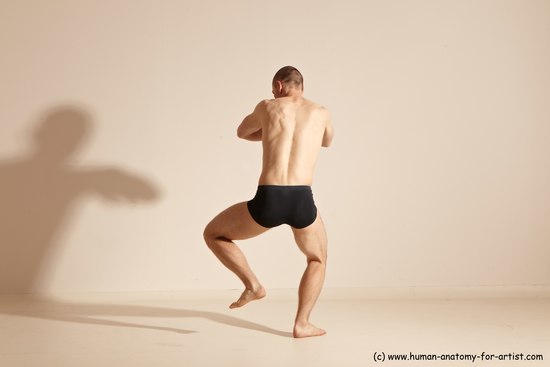 Underwear Gymnastic poses Man White Slim Bald Dancing Dynamic poses Academic