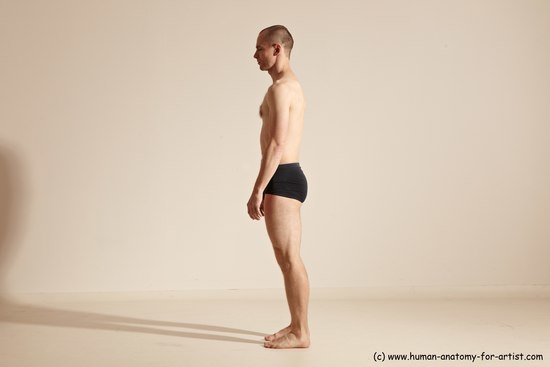 Underwear Gymnastic poses Man White Slim Bald Dancing Dynamic poses Academic