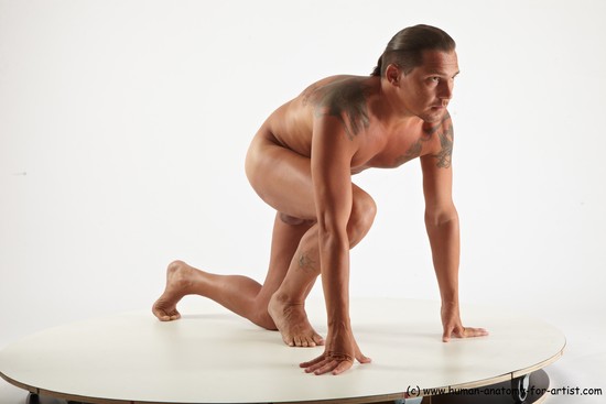 Nude Man White Kneeling poses - ALL Average Medium Brown Kneeling poses - on one knee Realistic