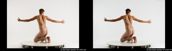 Nude Man White Kneeling poses - ALL Slim Short Brown Kneeling poses - on both knees 3D Stereoscopic poses Realistic