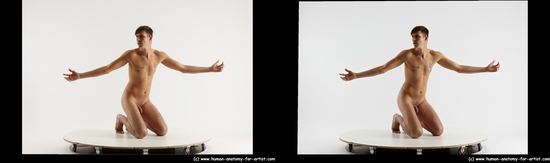 Nude Man White Kneeling poses - ALL Slim Short Brown Kneeling poses - on both knees 3D Stereoscopic poses Realistic