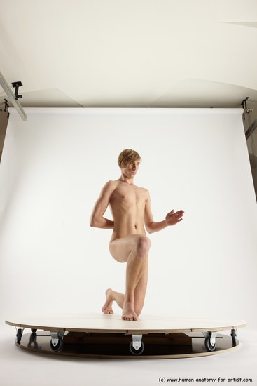 Nude Man White Kneeling poses - ALL Underweight Medium Brown Kneeling poses - on one knee Multi angles poses Realistic