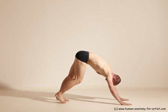 Underwear Gymnastic poses Man White Slim Bald Dancing Dynamic poses Academic