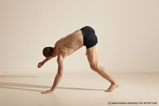 Underwear Gymnastic poses Man White Slim Bald Dancing Dynamic poses Academic