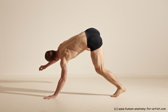 Underwear Gymnastic poses Man White Slim Bald Dancing Dynamic poses Academic