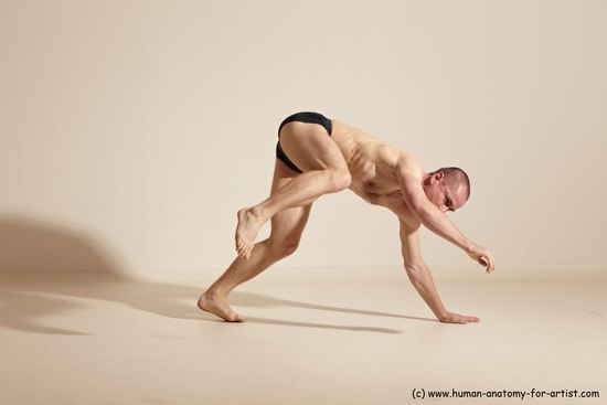 Underwear Gymnastic poses Man White Slim Bald Dancing Dynamic poses Academic