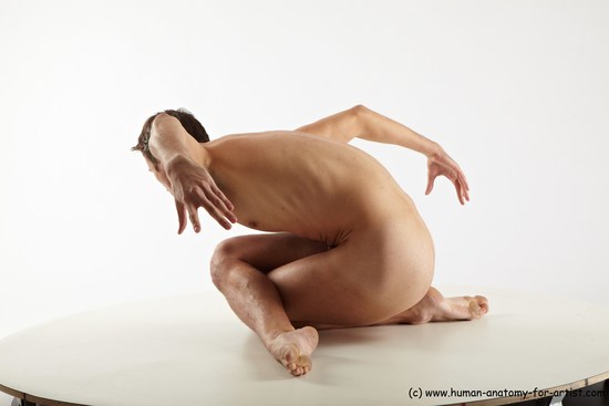 Nude Man White Kneeling poses - ALL Athletic Short Brown Kneeling poses - on both knees Realistic