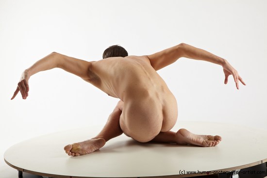 Nude Man White Kneeling poses - ALL Athletic Short Brown Kneeling poses - on both knees Realistic