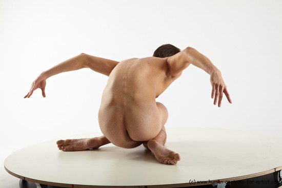 Nude Man White Kneeling poses - ALL Athletic Short Brown Kneeling poses - on both knees Realistic