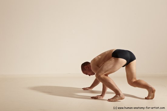 Underwear Gymnastic poses Man White Slim Bald Dancing Dynamic poses Academic