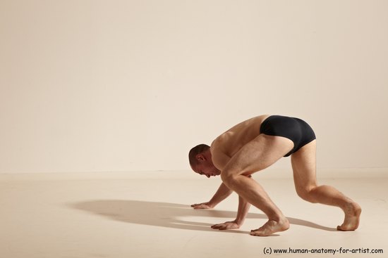 Underwear Gymnastic poses Man White Slim Bald Dancing Dynamic poses Academic