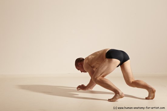 Underwear Gymnastic poses Man White Slim Bald Dancing Dynamic poses Academic