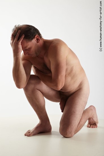 Nude Man White Kneeling poses - ALL Average Short Brown Kneeling poses - on one knee Realistic