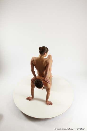 Nude Woman - Man White Kneeling poses - ALL Slim Short Brown Kneeling poses - on both knees Multi angles poses Realistic