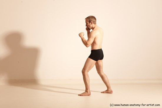 Underwear Fighting Man White Moving poses Slim Short Blond Dynamic poses Academic