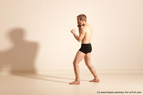 Underwear Fighting Man White Moving poses Slim Short Blond Dynamic poses Academic