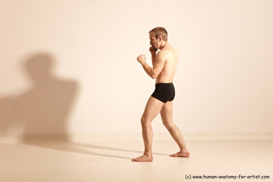 Underwear Fighting Man White Moving poses Slim Short Blond Dynamic poses Academic