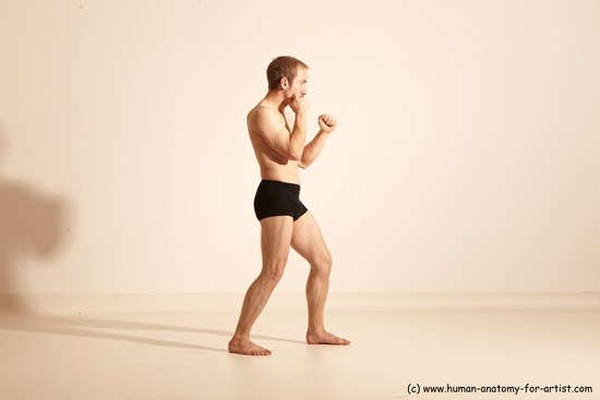 Underwear Fighting Man White Moving poses Slim Short Blond Dynamic poses Academic