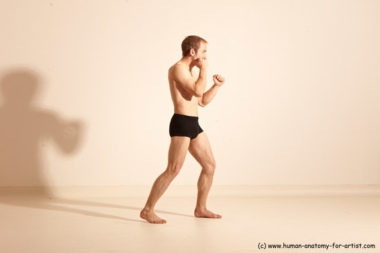 Underwear Fighting Man White Moving poses Slim Short Blond Dynamic poses Academic