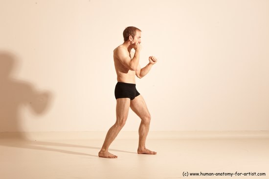 Underwear Fighting Man White Moving poses Slim Short Blond Dynamic poses Academic