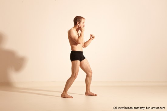 Underwear Fighting Man White Moving poses Slim Short Blond Dynamic poses Academic