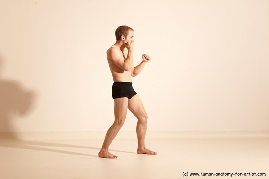 Underwear Fighting Man White Moving poses Slim Short Blond Dynamic poses Academic