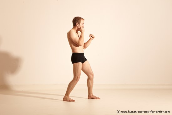 Underwear Fighting Man White Moving poses Slim Short Blond Dynamic poses Academic