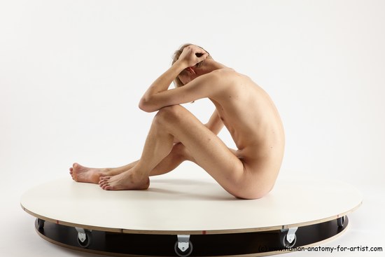 Nude Man White Sitting poses - simple Underweight Medium Brown Sitting poses - ALL Multi angles poses Realistic