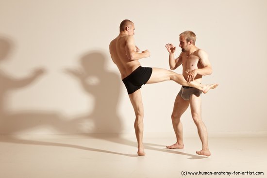 Underwear Martial art Man - Man White Moving poses Athletic Short Brown Dynamic poses Academic