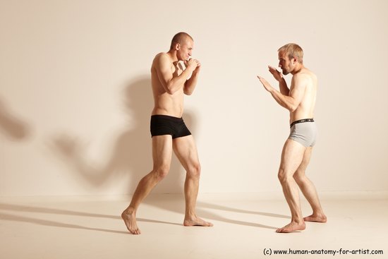 Underwear Martial art Man - Man White Moving poses Athletic Short Brown Dynamic poses Academic