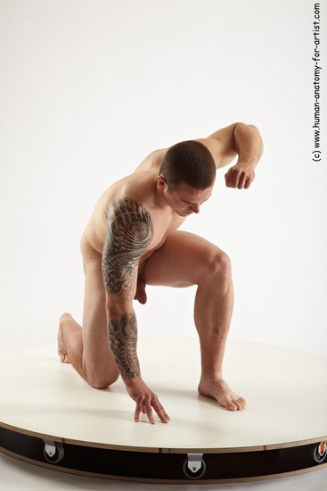 Nude Man White Kneeling poses - ALL Slim Short Brown Kneeling poses - on one knee Realistic