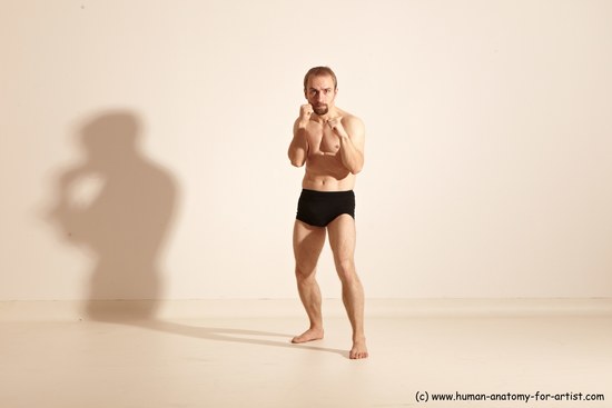 Underwear Fighting Man White Moving poses Slim Short Blond Dynamic poses Academic