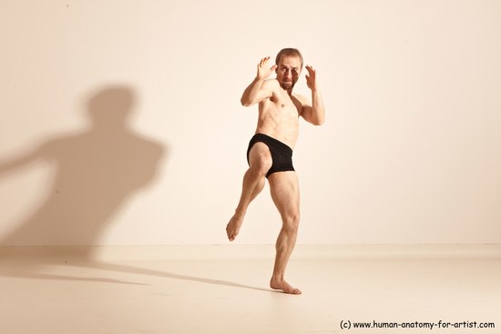 Underwear Fighting Man White Moving poses Slim Short Blond Dynamic poses Academic