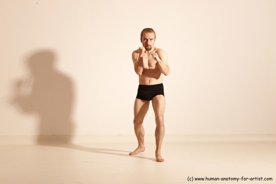 Underwear Fighting Man White Moving poses Slim Short Blond Dynamic poses Academic