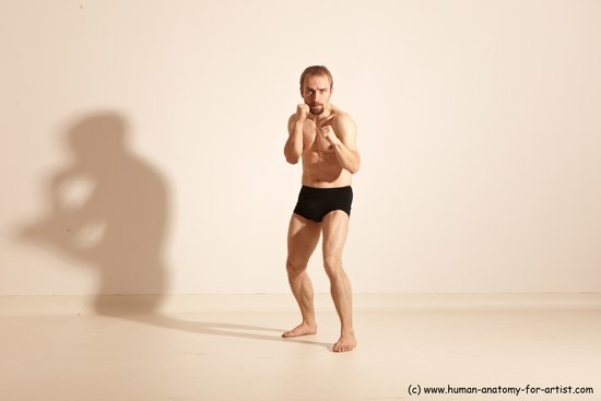 Underwear Fighting Man White Moving poses Slim Short Blond Dynamic poses Academic