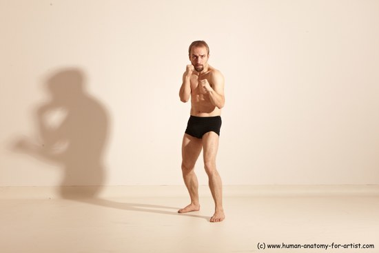 Underwear Fighting Man White Moving poses Slim Short Blond Dynamic poses Academic