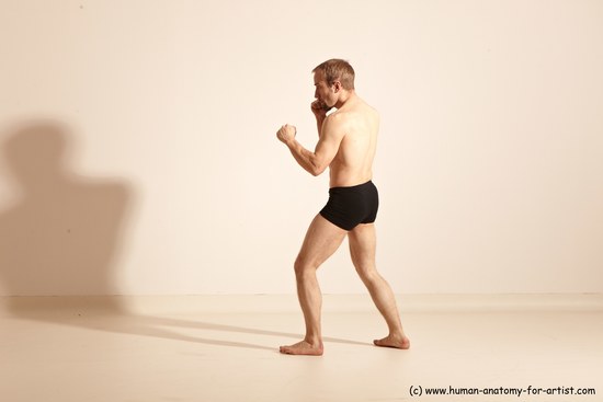 Underwear Fighting Man White Moving poses Slim Short Blond Dynamic poses Academic