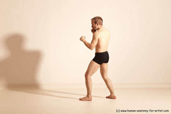 Underwear Fighting Man White Moving poses Slim Short Blond Dynamic poses Academic