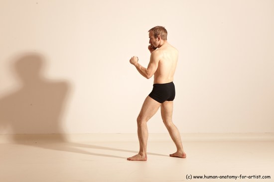 Underwear Fighting Man White Moving poses Slim Short Blond Dynamic poses Academic